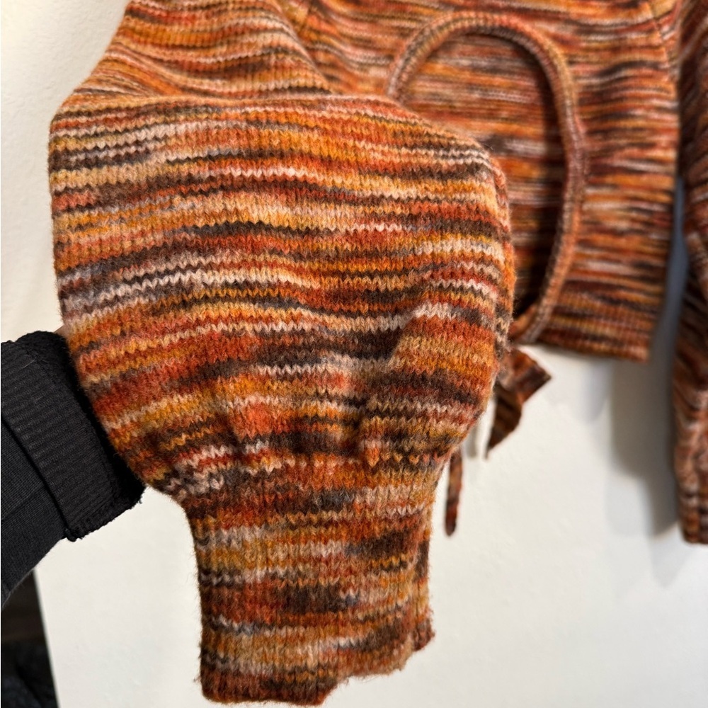 Vanilla Star Brown Marled Open Back Tie Sweater S Boho Y2K Fall Balloon Sleeve - Picture 5 of 11